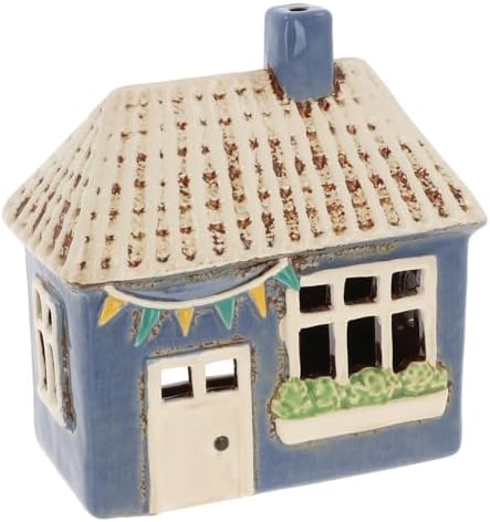 Shudehill Giftware Village Pottery Ceramic Tealight Holder Pretty Garden Floral House Collection - Grey, Blue, Yellow, Cream (Garden Blue) by Shudehill+Giftware