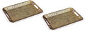 16" Rectangular Metal Tray with Filigree Decor Set of 2 in Champagne Gold for Farmhouse and Industrial Loft, for Coffee Or Dinner Table. to Store Candles, Perfume Or As A Serving Tray (Gold, 2) by Unknown