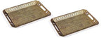 16" Rectangular Metal Tray with Filigree Decor Set of 2 in Champagne Gold for Farmhouse and Industrial Loft, for Coffee Or Dinner Table. to Store Candles, Perfume Or As A Serving Tray (Gold, 2) by Unknown