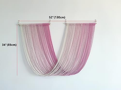 QULBUJ Dip Dye Large Macrame Wall Hanging Tie-Dye Yarn Tapestry Home Boho Wall Decor Ombre Art Headboard Bedroom Living Room 52" Wx34 L,Pink - Image 3