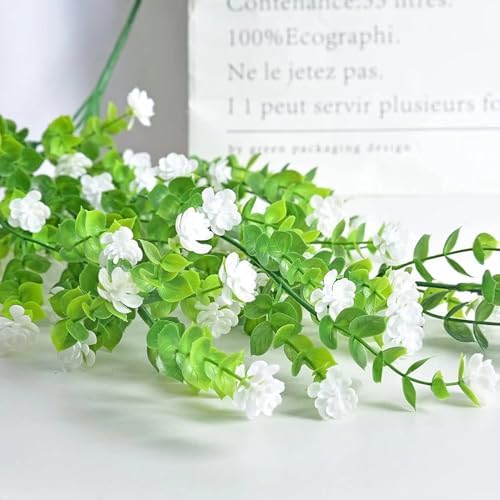 WEISPARK Artificial Hanging Flowers, 12pcs Fake Eucalyptus Vine Faux Flower Greenery Garland Plastic Plants for Indoor Outdoor Wall Garden Wedding Home Party Decor (12pcs White) - Image 7