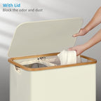 efluky Laundry Hamper with Lid, 160L Tall Laundry Basket with Bamboo Handles for Clothes and Toys, Collapsible Laundry Hamper with 2 Inner Bags for Bedroom and Bathroom, Beige - Image 2