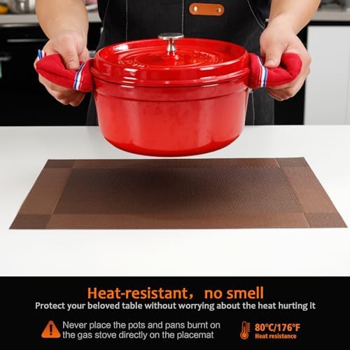 Brown Vinyl Placemats Set of 12, Heat Resistant Table Placemats - Image 4