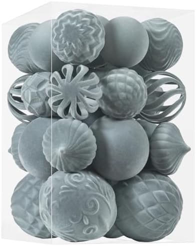 30pcs Velvet Christmas Ball Ornaments, Flocked Shatterproof Christmas Ornaments Hanging Xmas Tree Decorations Set for Home Party Holiday Decor (Multi-Size, Grey) by Unknown