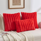 FUTEI Pack of 2 Faux Mink Fur Throw Pillow Covers 24x24 Inch, Red - Image 5
