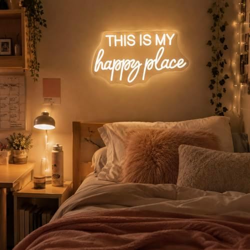 This is My Happy Place Neon Sign Warm White LED Letter Neon Light for Wall Decor Bedroom Home Bar College Dorm Game Room Decor - Image 6
