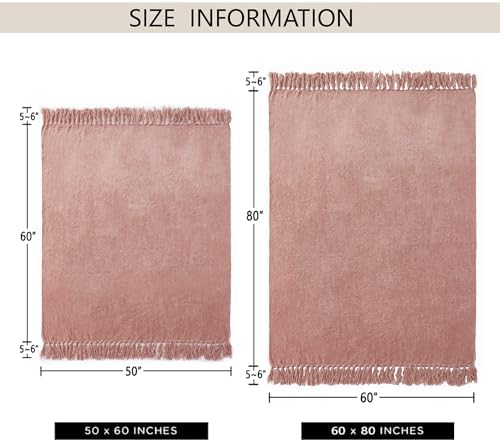 Chenille Throw Blanket for Couch 60" x 80" Twin, Dusty Pink - Image 3
