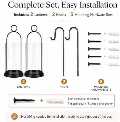 Black Wall Candle Sconces Set of 2, Candle Holder with Hurricane Glass - Image 6