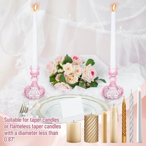 Suclain 24 Pcs Glass Candle Holder Set 12 Candlestick White Candles,Pink - Image 7