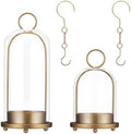 Hurricane Candle Holders Set of 2, 5" & 4" Metal and Glass Candle Lantern with Clear Dome for Pillar Candle, Wedding & Christmas Table Centerpiece, Farmhouse Home Decor (Brass, Large & Small) by VAUWINEK