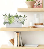 DILATATA Flower Arrangement with Wooden Vase 10" Artificial Flowers in Pot - Fake Flowers in White Rectangular Wooden Vase Potted Faux Flower Centerpieces for Table Decor Living Room - White - Image 4