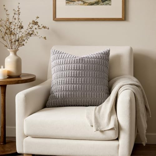 MIULEE Euro Sham Decorative Throw Pillow Covers 26x26 Light Grey Pack of 2 - Image 4