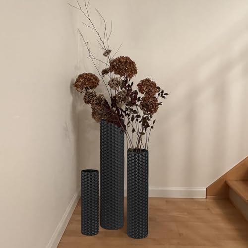 Black Tall Floor Vase - Set of 3 Large Metal Decorative Vases - Image 4