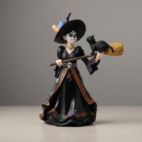 Comfy Hour Day of the Dead Witch Statue with Black Cat, 8.3 Inch - Image 4