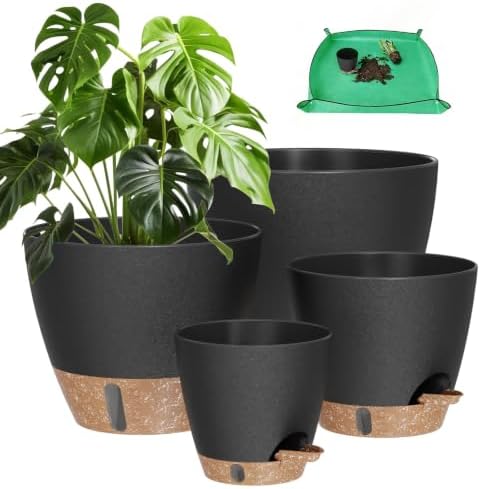 Plant Pots, 12" 10" 6" 8" Self Watering Pots with Water Level Indicator, Set of 5 Flower Pots Indoor with Drainage Holes, Modern Planters for Indoor Outdoor Plants, Room & Office Décor by Unknown