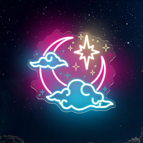 Crescent Moon Cloud Star Neon Sign for Bedroom Nursery, Dreamy Sky Decor by mllusxg