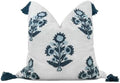 Blue Floral Hand Embroidered 20x20 Pillow Cover, Ivory by YugTex