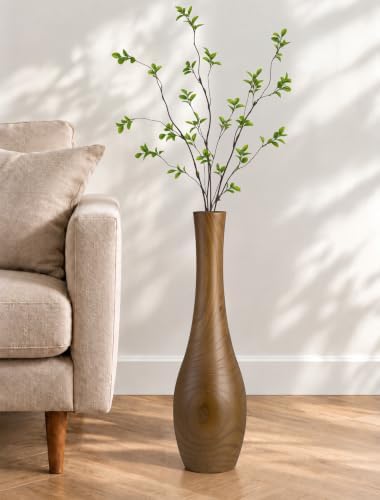 Hanobe 22" Tall Wooden Floor Vase for Pampas Grass, Brown Rustic Boho Style - Image 7