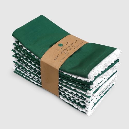 FINGERCRAFT Lace Cloth Napkins, 100% Cotton, 12 Pack, 20x20 Inch Eden Green - Image 2