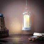 12" High Versatile Modern Metal Hurricane Lantern with Handmade Sturdy Glass Dome in Shabby White for Pillar Candle & Plants, Industrial, Farmhouse (White Shabby, 5"x12") - Image 3