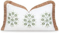 Hofdeco Premium Coastal Patio Indoor Outdoor Lumbar Pillow Cover Only, 12"x20" Water Repellent for Backyard, Couch, Green Embroidered Floral with Fringe by HofdecoPremium