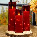 Nimiko Flickering Flameless LED Candles,Battery Operated Candles 9 Pcs with Embedded Star String,Acrylic LED Pillar Candles with Remote,Suitable for Home Decoration to Create an Atmosphere（Red） - Image 4