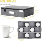 YearningHome Cup and Mug Storage Boxes with Dividers,Hard Shell Coffee Mug Organizer with Lid,Handles,Zips and Label Window for Coffee Mugs,Tea Cups,Packing and Moving,Hold 12,1 Pack, Grey - Image 2