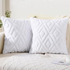 Pallene Fall Pure White Faux Fur Throw Pillow Covers 20x20 Set of 2 by PALLENE