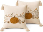 Fall Pumpkin Pillow Covers 18x18 Set of 2, Boho Neutral Pumpkin Decor - Image 2