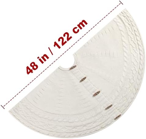 48-Inch Cable Sweater Knit Christmas Tree Skirt with Wooden Toggles, Cream - Image 3