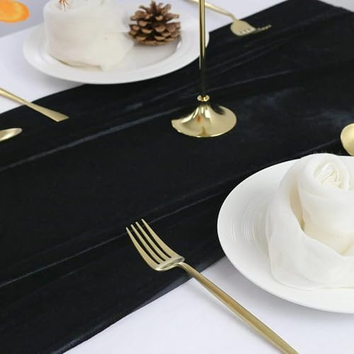 Luxurious Velvet Table Runner, 10ft Wedding Reception Decorations, 20x120inch Soft Velvet Fabric, Table Linen Overlay, Wedding Table Runners (Black, 20X120inch, 5pack) - Image 3