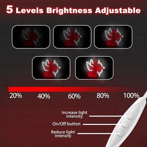 Cupid's Arrow Neon Sign 13.78″×12.99″ – Red & White LED Wall Light Dimmable - Image 7