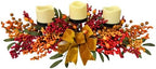 25 Inch Fall Candle Holder Centerpiece with Berry Branches and Bow by Unknown