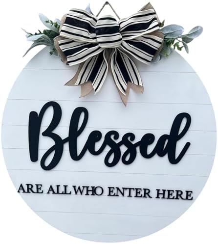 Wood front door sign Wood sign Home decor Welcome sign Sign for front door House warming gift Wedding gift (Blessed-DS030(A1) S007, 18" Width) by Unknown