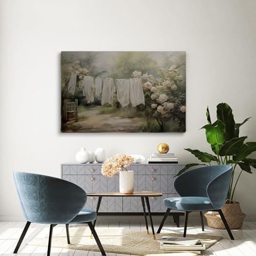 Vintage Laundry Room Wall Art,Laundry Oil Painting Print,Antique Laundry Art For Laundry Room Neutral Color Art Print,Laundry Clothesline Print,Rustic Farmhouse Laundry Room Decor24x36inch Unframed - Image 5