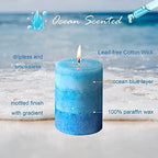 3x4 Inche Pillar Candles Ocean Scented Aromatherapy Candles Long Lasting Burn Blue Mottled 3-Layered Candles for Home Scented, SPA, Restaurant, Set of 3, Immeiscent - Image 2