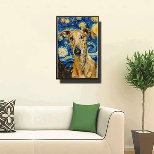 Metal Sign Vintage Tin Sign Greyhound Starry Night Hound Swift Greyhound in Night for Home Race Track and Seasonal Celebrations Rustproof Aluminum 12×16 Inches with Metal Frame - Image 2