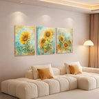 Zeredi Sunflowers Canvas Wall Art Prints, Vintage Impressionist Yellow Flowers Painting Wall Decor, Vintage Watercolor Style Artwork for Living Room Bedroom Framed Ready to Hang 12"x16" Set of 3 - Image 6