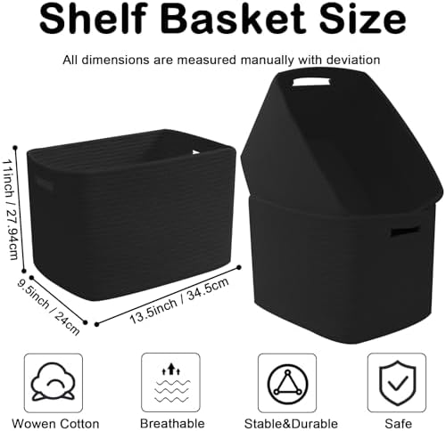 3 Pack Woven Baskets,Storage Baskets for Shelves with Handles - Image 2
