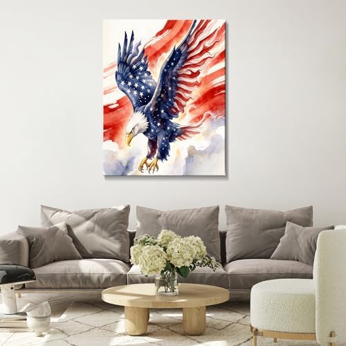 HomeifHue July 4th Patriotic Canvas Wall Art 4th of July USA Decorations American Flag Painting Picture Eagle Pictures for Wall Decor Independence Day Home Decor（F7 16x24in） - Image 2