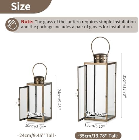 NUPTIO Large Lanterns Decorative Outdoor, Rustic Gold Lantern with Glass - Image 5