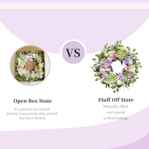 24 Inch Spring Wreath for Front Door, Artificial Spring Summer Floral Wreath with Dahlia Hydrangea Orchid for Home Wall Wedding Festival Indoor Outdoor Decor - Image 7