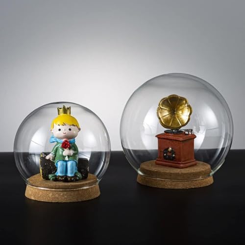 5pcs Clear Glass Cloche Globe Display Dome with Wooden Base Decorative Glass Cloche Bell Jar Display Case for Collectibles Enchanted Rose Small Beer Specimens Snow Globes Crafts 10cm - Image 3