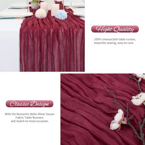 20 Pack Burgundy Cheesecloth Table Runner 120 Inch 10FT Rustic Boho Gauze Cheese Cloth Table Runner for Wedding Party Baby Shower Thanksgiving Christmas Decoration - Image 6
