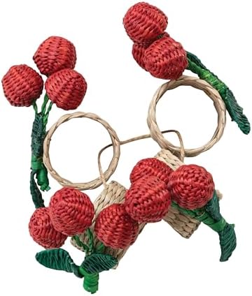 Creative Co-Op Woven Seagrass Cherry Napkin Ring, Red, Green and Natural, Set of 4 - Image 3