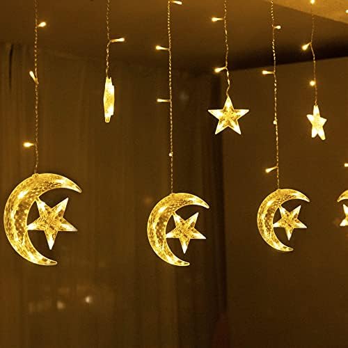 FUCHSUN 138 LED Moon Star Curtain String Lights Crescents Ramadan Lights - Image 3