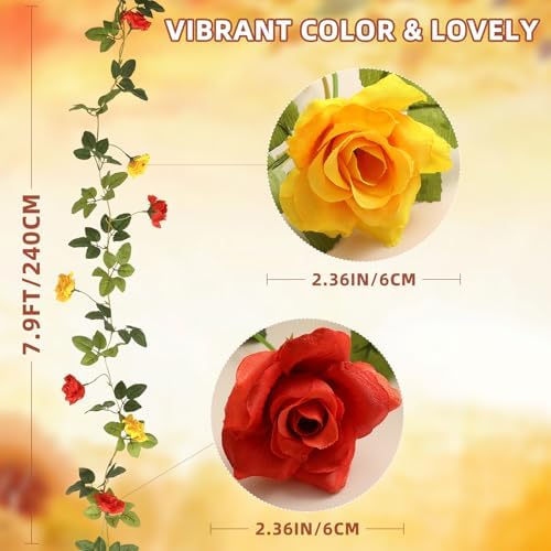 Floweroyal 4 Pack Artificial Flower Garlands 15.8FT Fake Rose Vines Silk Flowers Hanging Rose Ivy for Wedding Arch Party Home Garden Wall Decor (Orange Yellow) - Image 2