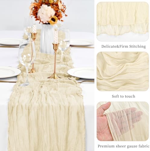20 Pack Ivory Table Runner 10Ft Cheesecloth Table Runner Boho Gauze Cheese Cloth Table Runners Romantic Long Sheer Fabric Cream Table Runners for Wedding Party Bridal Shower - Image 4