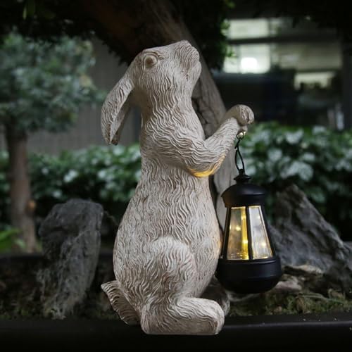 Garden Statues Rabbit with Solar Lights- Bunny Figurine Outdoor Rabbit Fall Decor for Home Lawn,Balcony-Yard Art Garden&Patio Whimsical Decor,Unique Housewarming&Birthday Gifts for Women Mom - Image 5