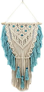 Macrame Wall Hanging Woven Wall Art Aqua Blue Color Tassel Macrame Tapestry Boho Pediments Wall Decor for Apartment Dorm Living Room Bedroom Baby Nursery Art Party Wedding Backdrop by Unknown